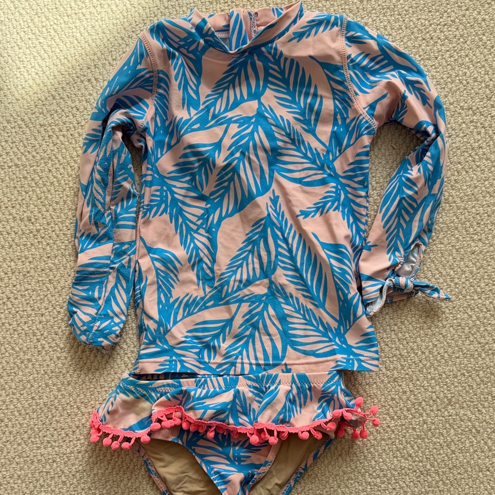 Tropical Blue Leaf Kids Rashguard Set